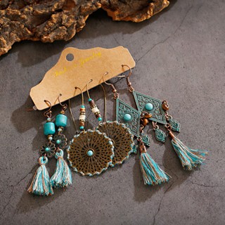 Set 3 đôi bông tai boho họa tiết cổ