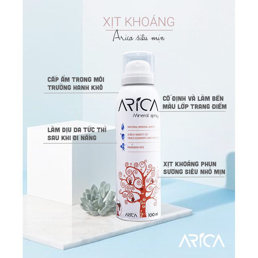 Xịt khoáng ARICA - Giúp tăng cường độ ẩm, bảo vệ da, hạn chế tác hại hóa chất mỹ phẩm (Chai 100ml)