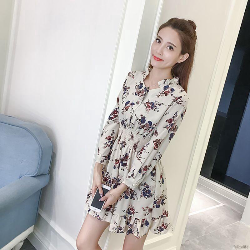 FREESHIP ĐƠN 99K_ Đầm tay dài hoạ tiết hoa thiết kế cổ chữ V nữ tính