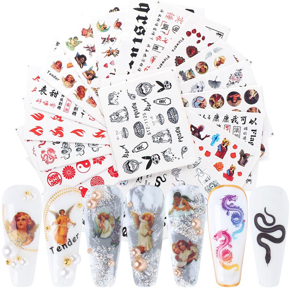 NIUYOU Set 24 Sticker Dán Móng Hình Thiên Thần Nước DIY Mới