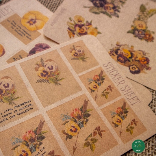 Sticker sheet pansies - hình dán thiết kế trang trí sổ nhật kí, sổ tay | Bullet journal sticker - uni038