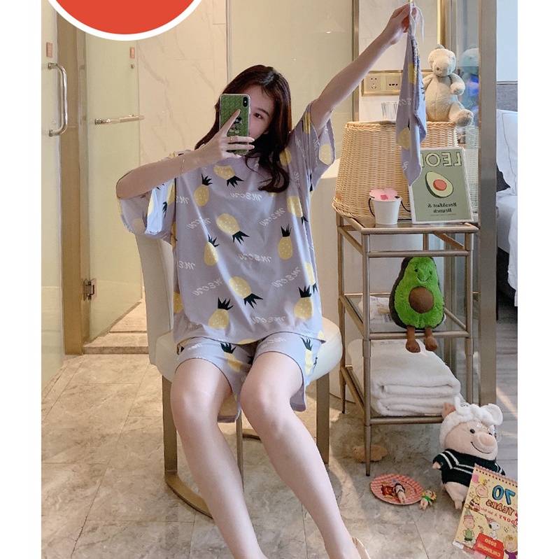 Bộ đồ ngủ ngắn tay họa tiết quả dứa dễ thương xinh xắn | BigBuy360 - bigbuy360.vn