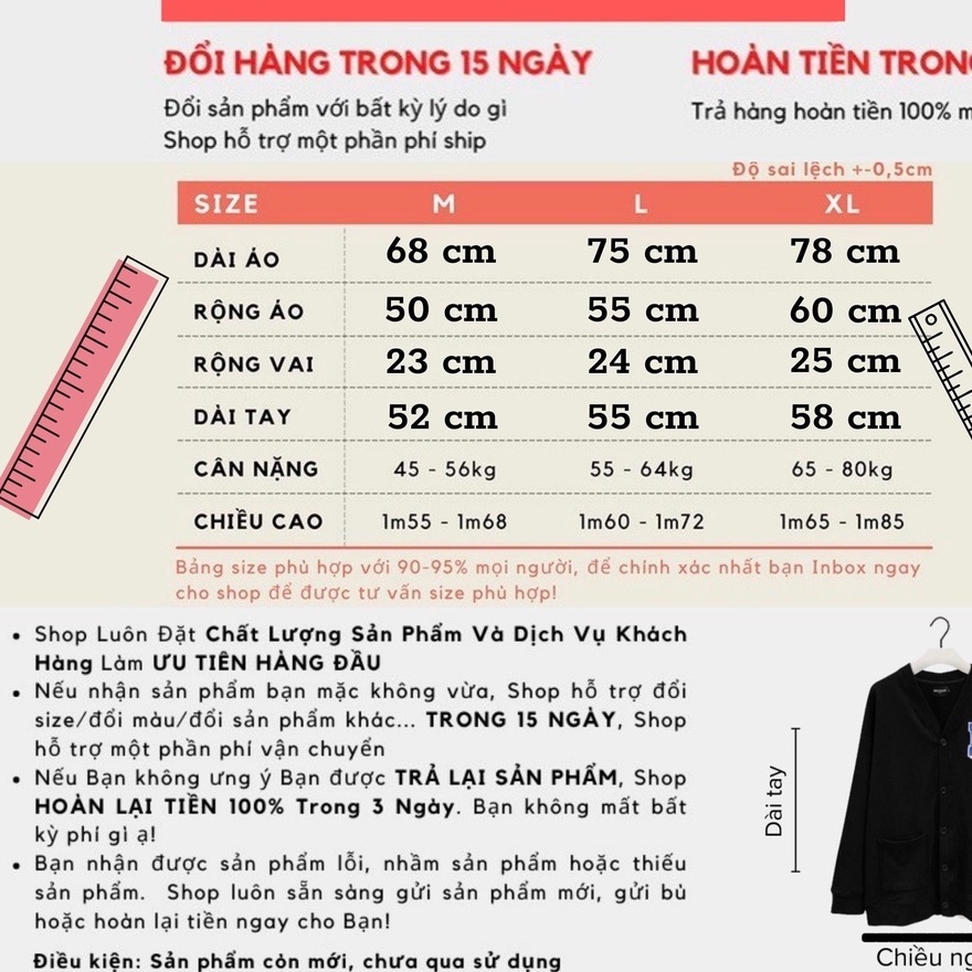 Áo cardigan nỉ bông cotton unisex dưới 85kg oknana - Thêu logo M missout