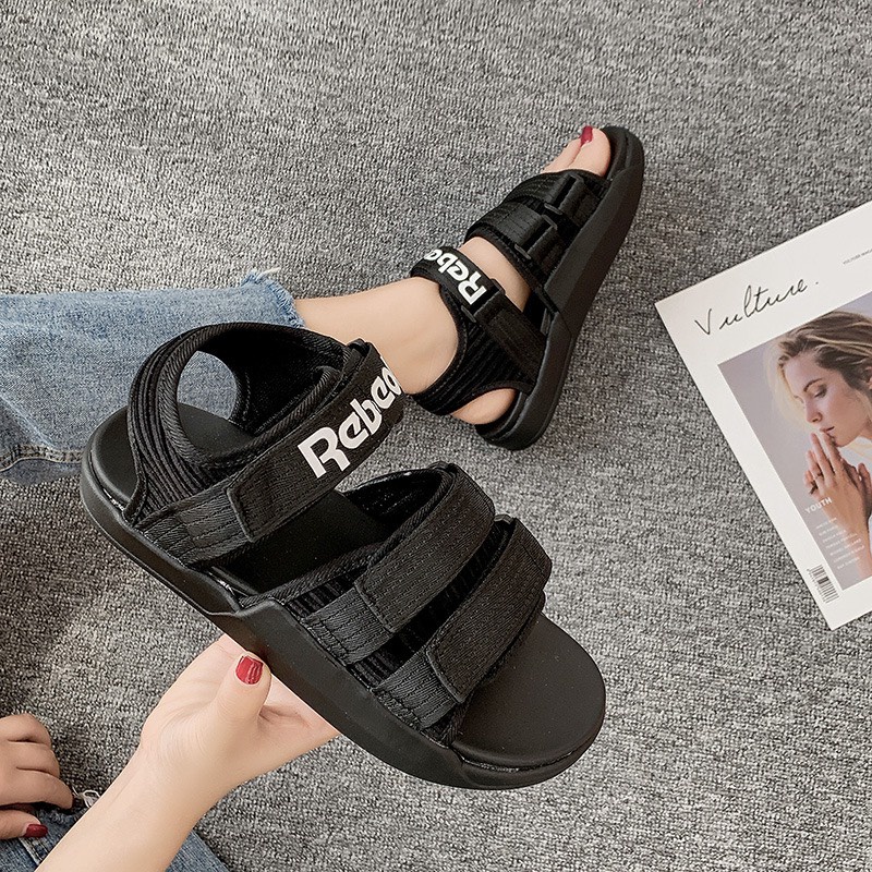 [Mã 44FASHIONSALE1 giảm 10k đơn từ 50k] (VIDEO) Sandal nữ học sinh 3 quai chữ kẻ trắng gắn cúc 1 BÔNG