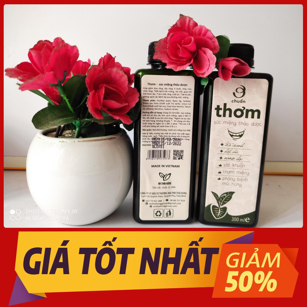 Nước súc miệng thảo dược ơ chuẩn sát khuẩn thơm miệng phòng bệnh mũi họng từ trà xanh hạt cau và nano bạc- 300ml