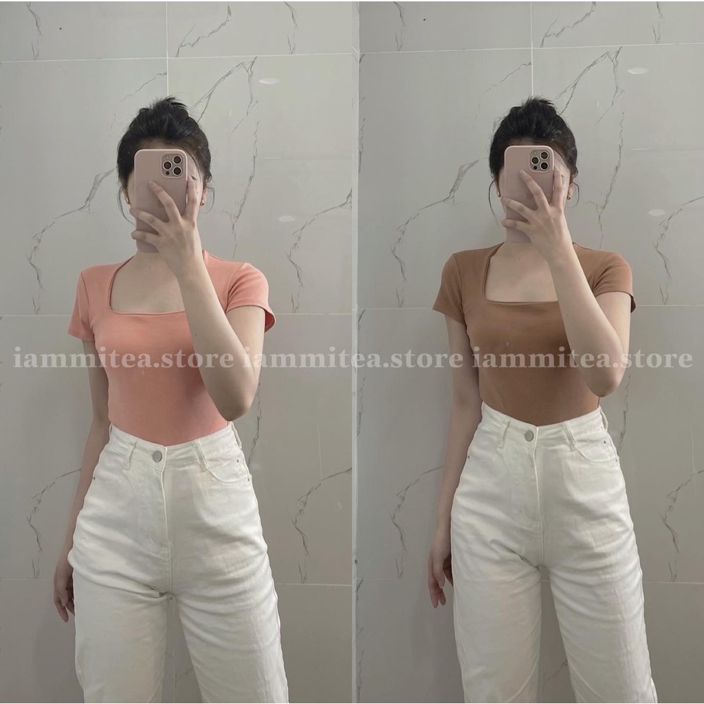 Áo thun cổ vuông tôn dáng freesize