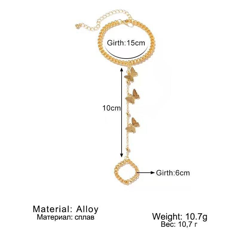 Vòng tay phối nhẫn mặt hình bướm bằng hợp kim màu vàng/bạc cổ điển thời trang cho nữ