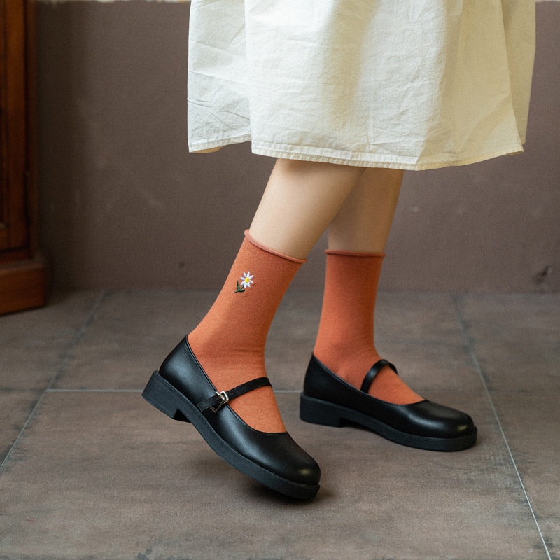 Tất bèo nữ cổ cao phong cách vintage thêu hoa cúc nhiều màu