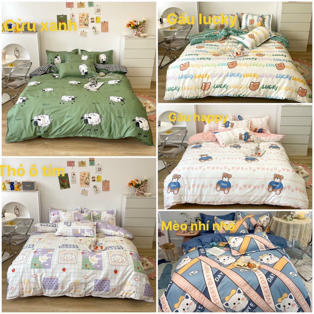 Sét chăn ga gối 4 món cotton poly nhập khẩu Hàn Quốc Các MẪU HOẠT HÌNH