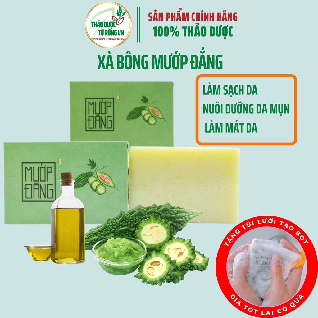 Xà Bông Mướp Đắng Sinh Dược [TẶNG TÚI LƯỚI] Xà Bông Handmade An Toàn Từ Khổ Qua Tinh Dầu Thiên Nhiên 100g