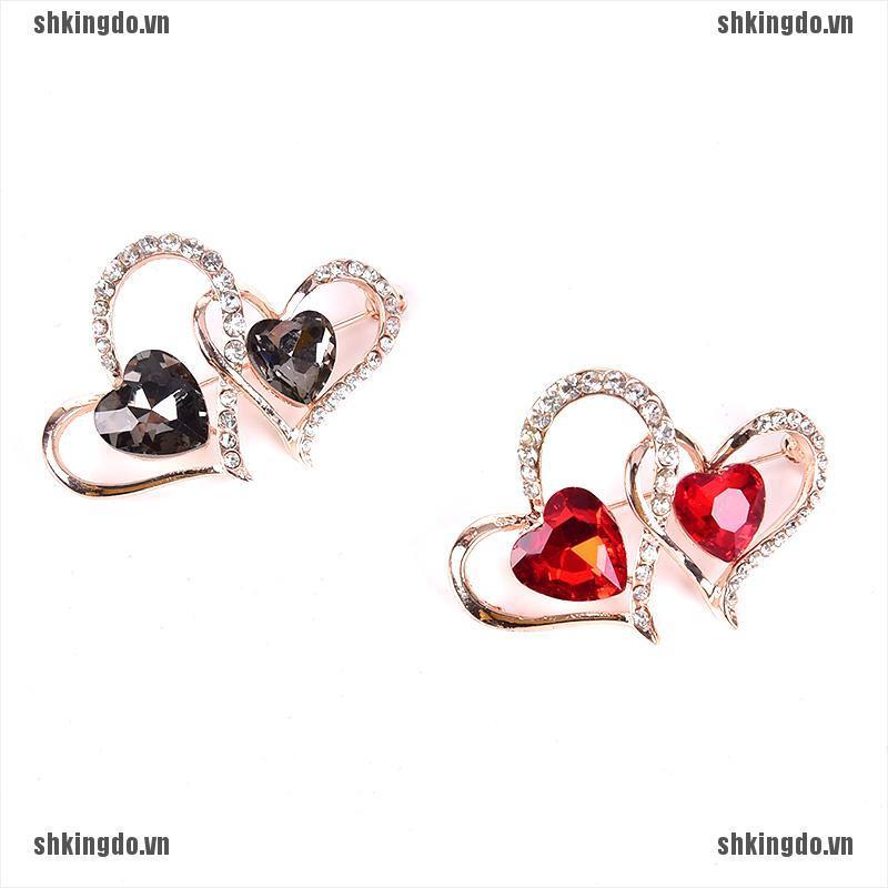 Trâm Cài Áo Hình Trái Tim Đôi Đính Pha Lê