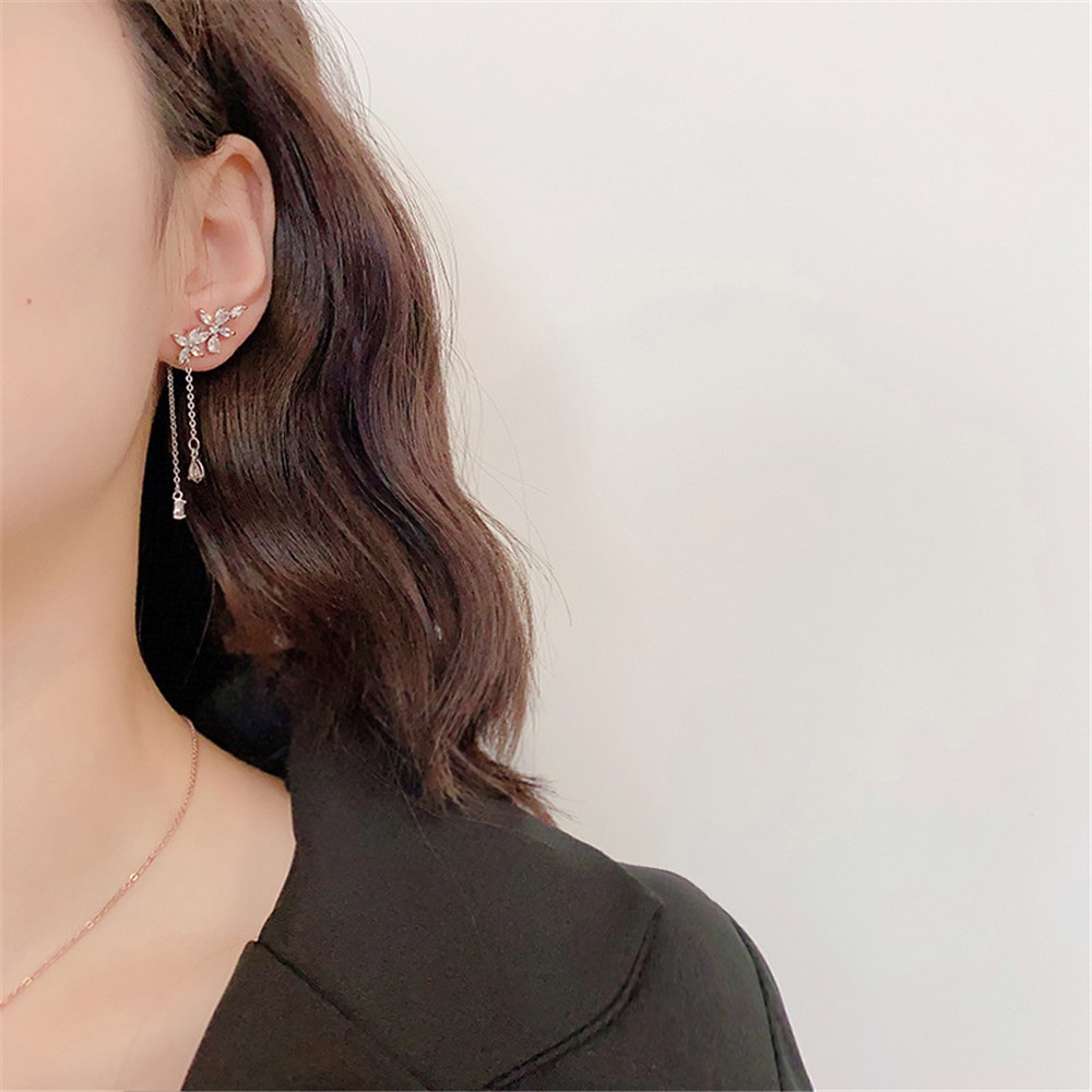 Khuyên Tai Dáng Dài Phối Cánh Thiên Thần Đính Đá Zircon Thời Trang Hàn Quốc