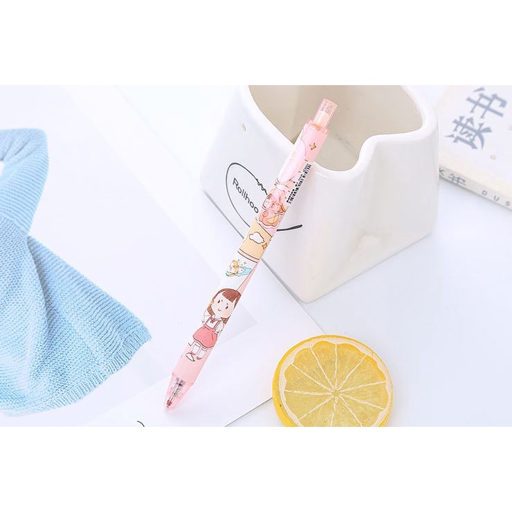 Bút Gel Bấm Hình Cô Gái Mực Đen 0,5mm Dễ Thương H165