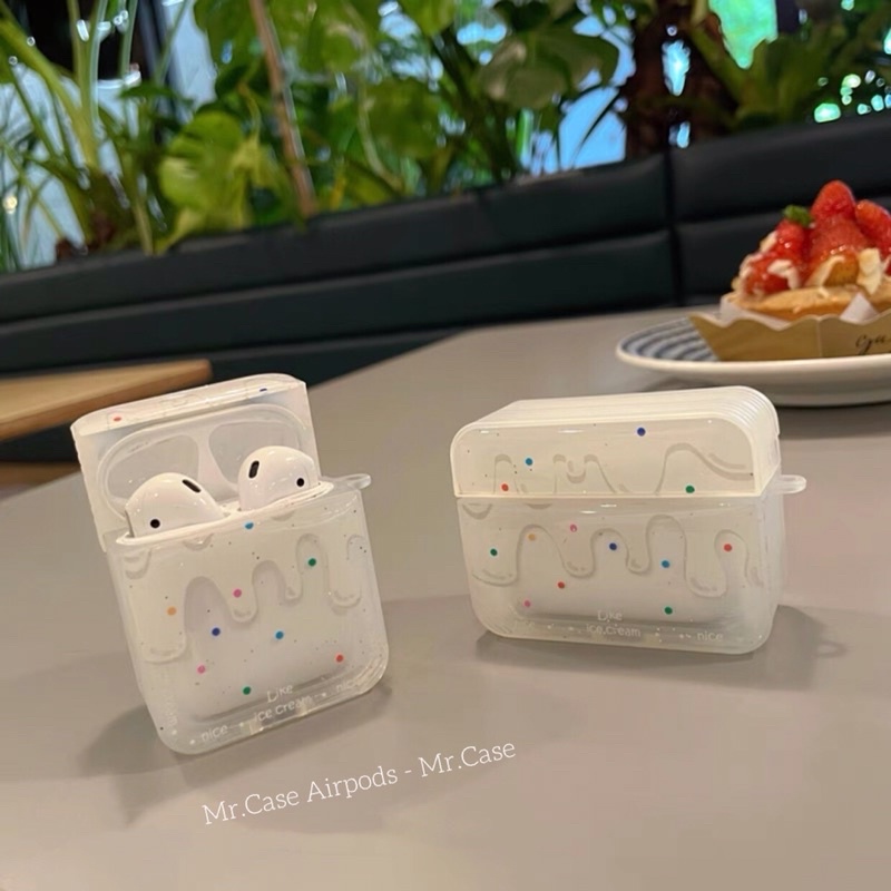 Case Airpods 1/2 /Pro/Ap3 Vỏ Ốp Tai Nghe Nhựa Dẻo Hình Kem Tuyết Trắng - Mr.Case