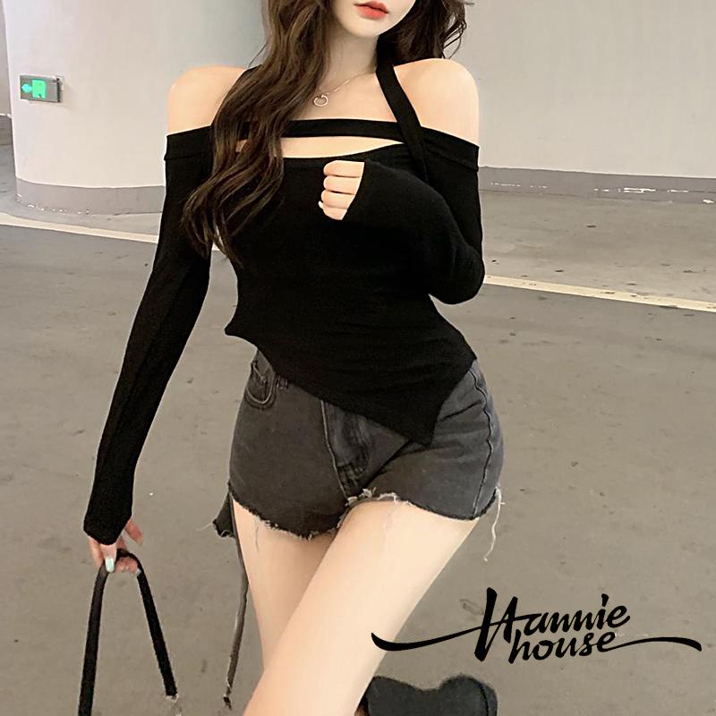 Áo thun cắt ngực dài tay cá tính thời trang cho nữ