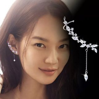 Khuyên tai dài kẹp vảnh đá thả rủ cá tính bạc s925