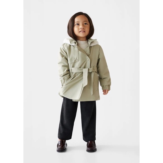Áo TrenchCoat Bé Gái Lót Lông Xanh Lục MG