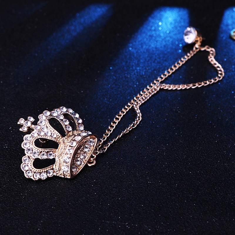 Ghim cài áo EFAN thiết kế vương miện phối tua rua đính đá màu vàng/ bạc sang trọng thời trang dành cho nam