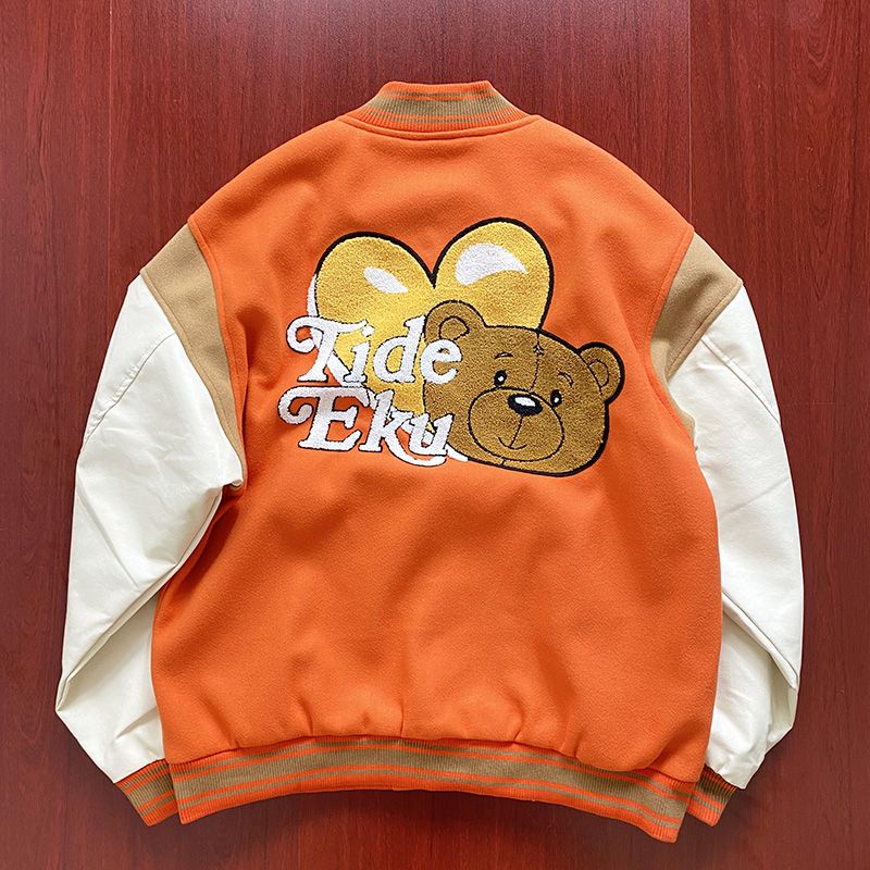 Áo khoác bomber nam nữ, áo bóng chày unisex cam / đen Tide Eky cool ngầu