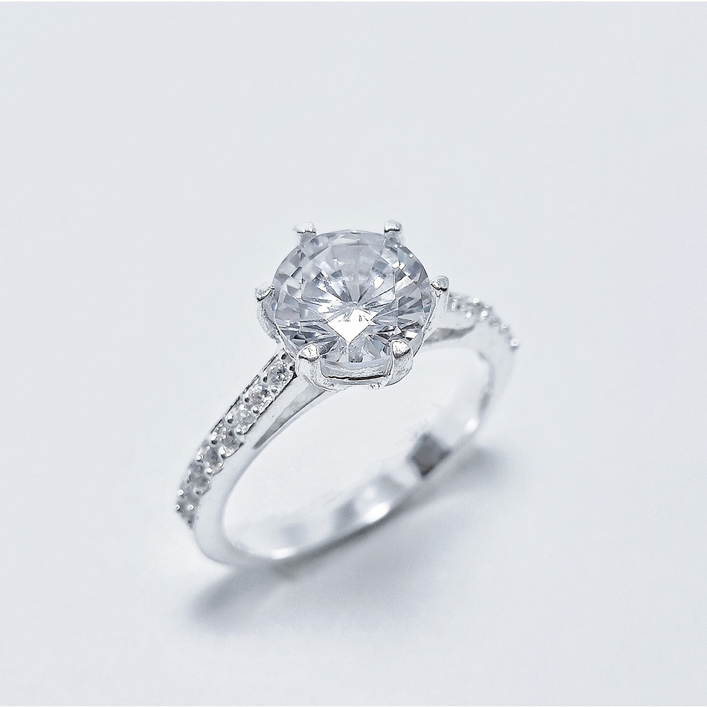 Nhẫn bạc 925 Nhẫn Tiểu Thư sang chảnh nạm kim cương nhân tạo sáng lấp lánh