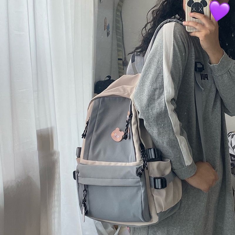 Balo vải canvans xinh xắn 🥴🥴 ( như hình, kèm móc khoá gấu bông )