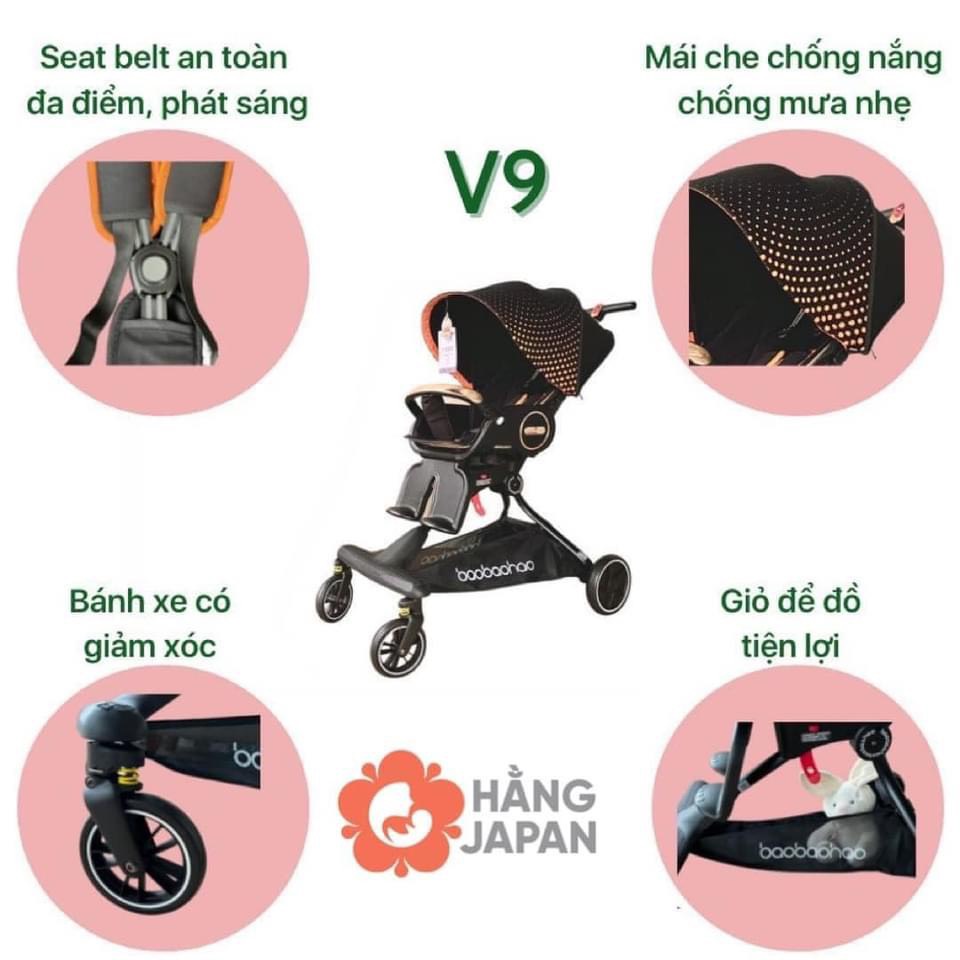 Xe đẩy cho bé Baobaohao V9 gấp gọn có tư 3 tư thế nằm, ngả,ngồi đẩy 2 chiều cho trẻ sơ sinh từ 0-5 tuổi bảo hành 1 năm