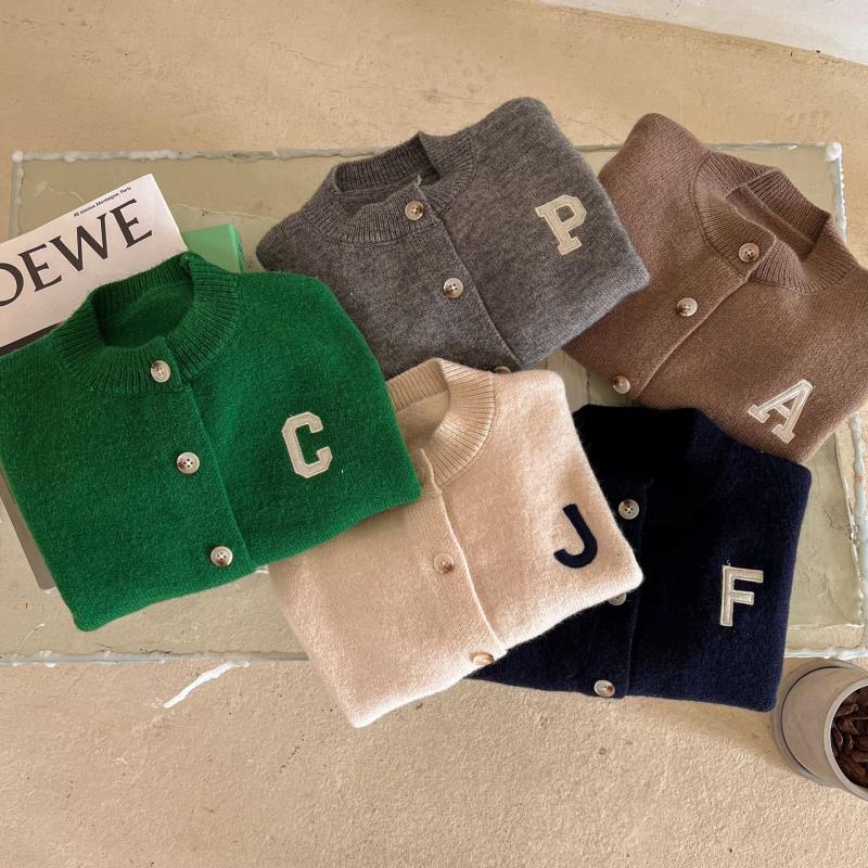Hàng Mới Về Áo Khoác Cardigan Len Màu Trơn In Chữ Phong Cách Hàn Quốc Thời Trang Mùa Xuân Cho Bé Trai / Gái