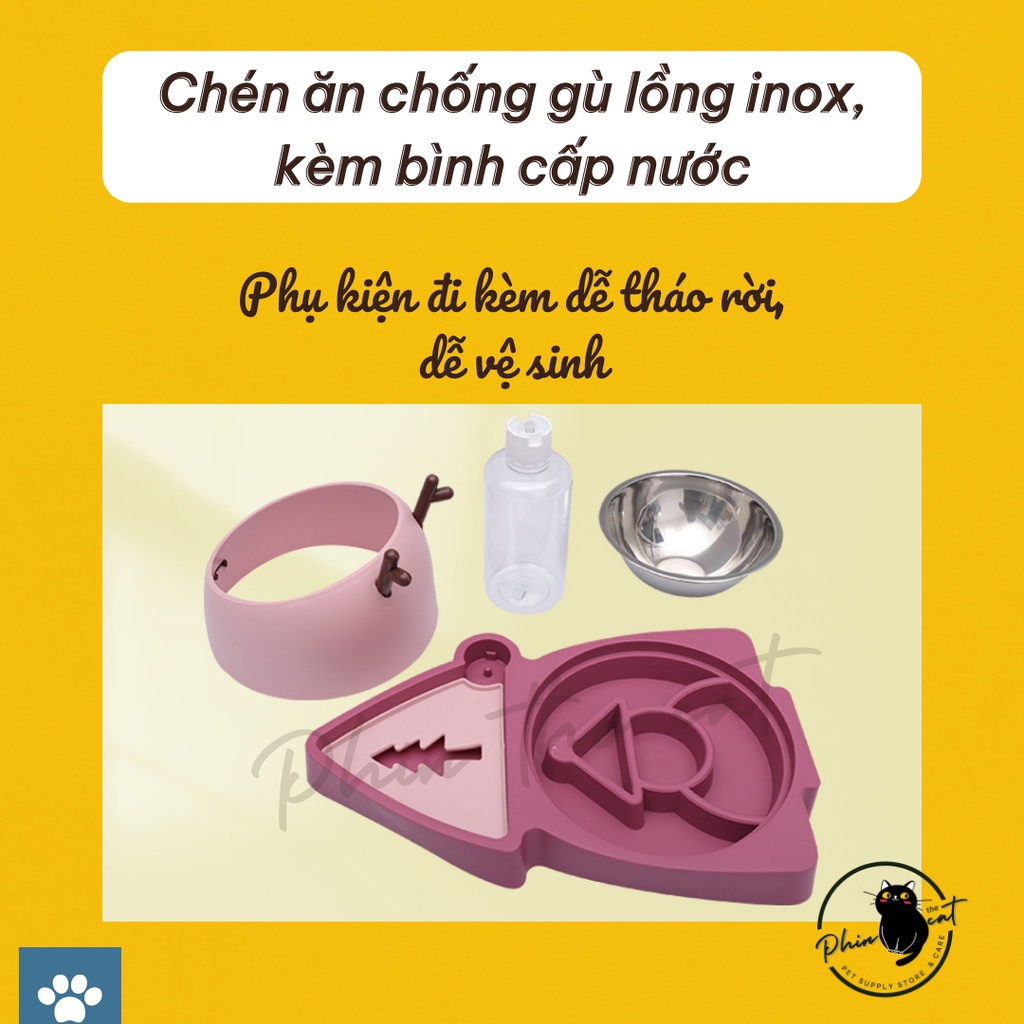 [Ảnh thật] Chén ăn chống gù, lồng inox, kèm bình cấp nước - Dễ tháo lắp vệ sinh, bảo vệ cột sống Boss yêu | phinthecat