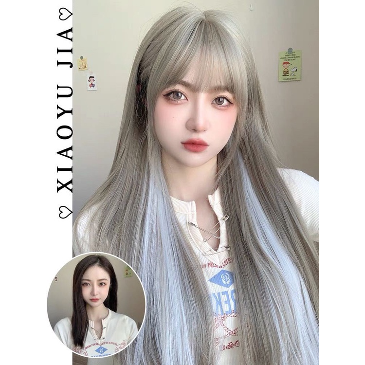 Tóc giả nguyên đầu màu bạch kim phối line trắng