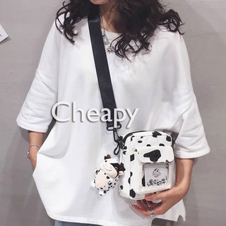 Túi đeo chéo vải đựng đồ canvas in hình bò sữa trong suốt bóng kính phong cách Hàn Quốc siêu HOT HIT 2021 T29