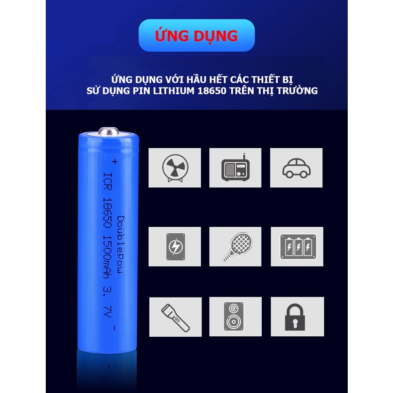 Pin sạc 18650 Lithium 1500mAh (xanh) đầu nhọn/bằng chính hãng Doublepow công suất cao