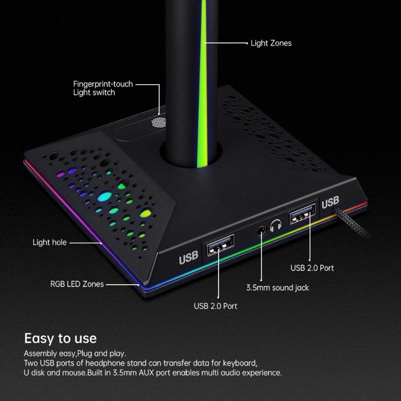 Giá Đỡ Tai Nghe Để Bàn zzz Cổng USB RGB Cao Cấp