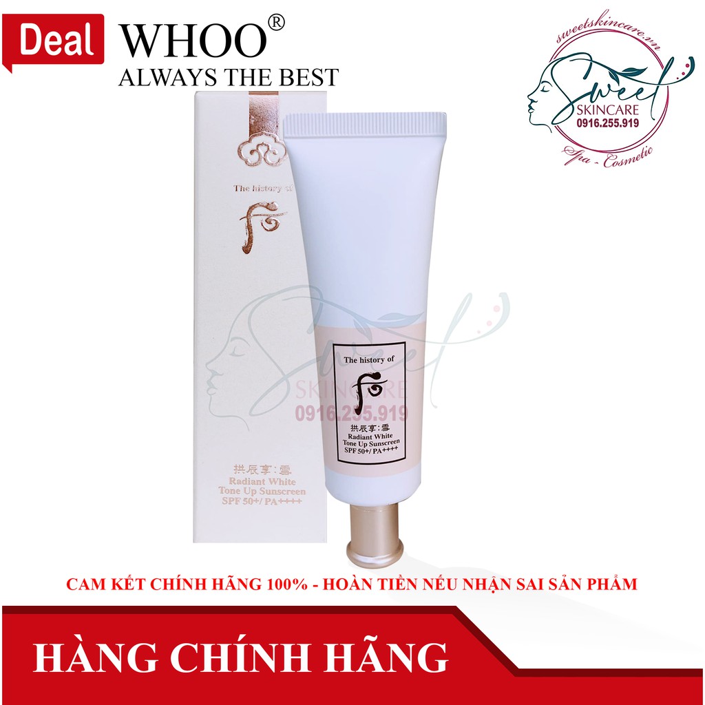 Kem chống nắng Whoo Radiant White Tone Up Sunrcreen SPF 50+/ PA++++ [whoo trắng]