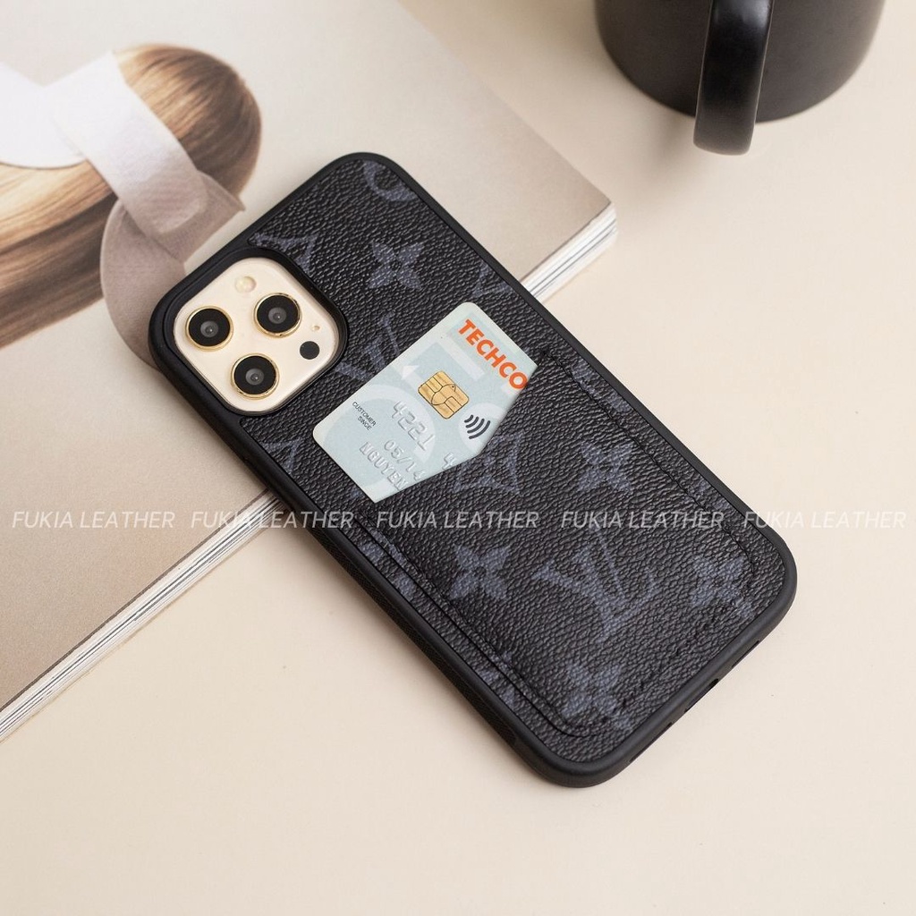 Ốp da thủ công viền đen khe thẻ IV dành cho IPhone 14/14Plus/14Pro/14Promax/13/13Pro/13Promax/12/12Pro/12Promax ODTC127
