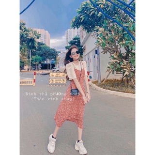 Set váy yếm hoa nâu dành cho nữ