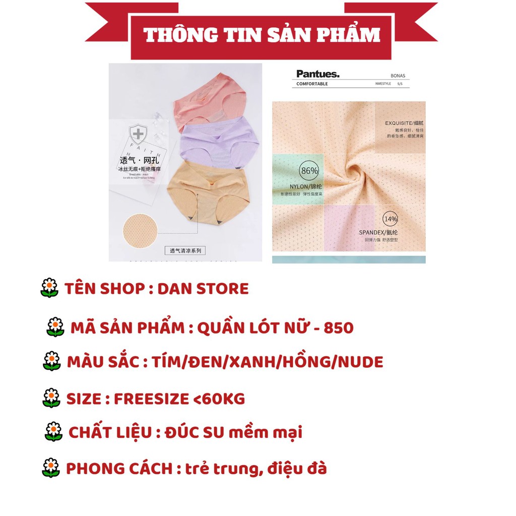 Quần Lót Nữ Đúc Su 👙TẶNG QUÀ👙 Quần Lót Đúc Su thông hơi thoáng mái không đường may mềm mại tôn dáng mẫu 850