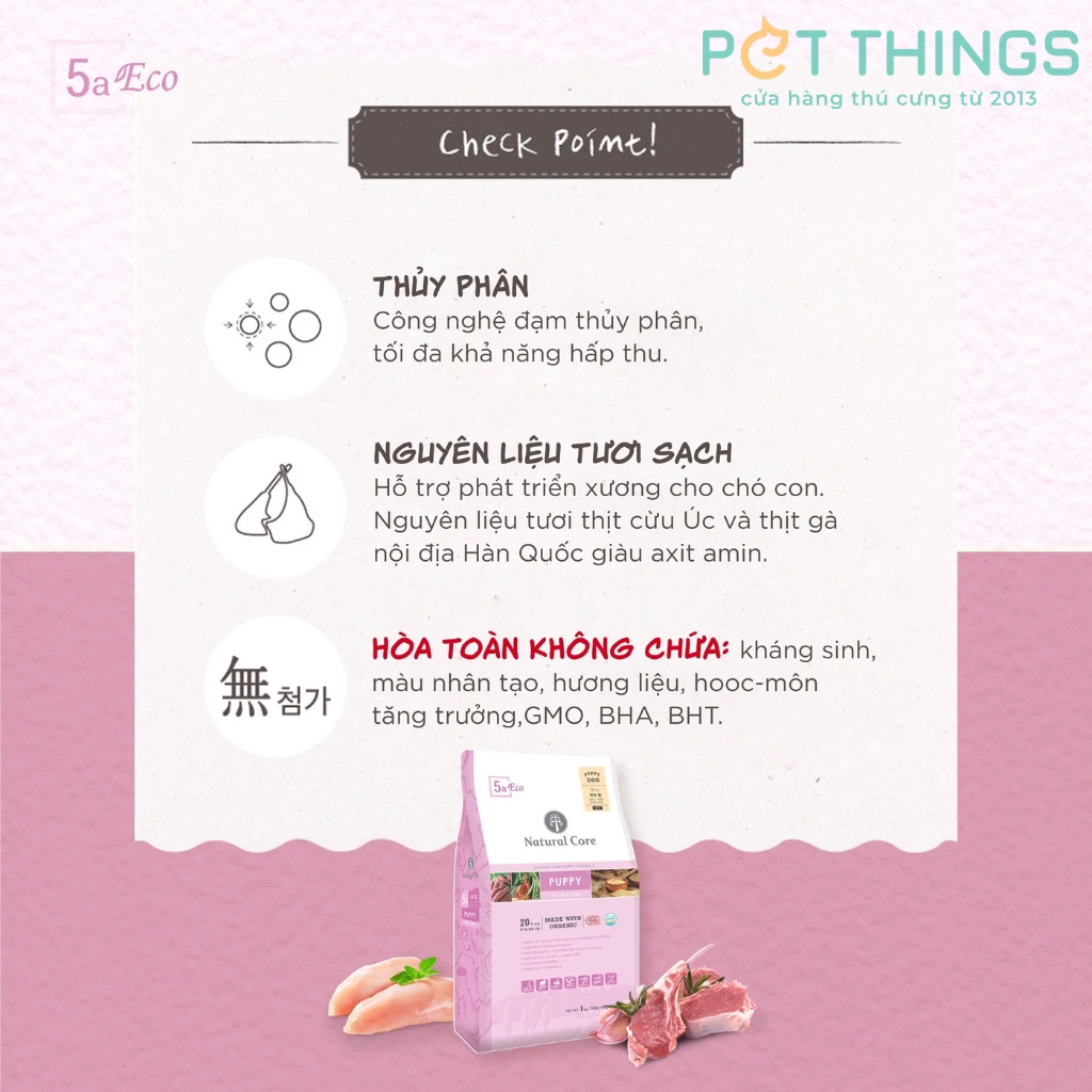 Thức ăn Hạt khô hữu cơ cho chó Natural Core 1kg các loại