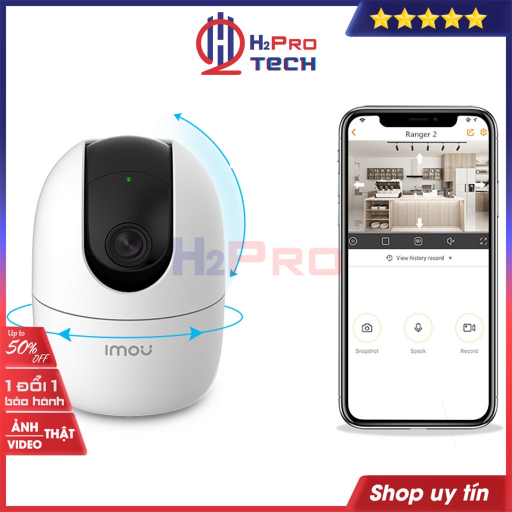 Camera Trong Nhà, Camera IMOU Ranger 2 Xoay 360 Độ 1080P - Hình Ảnh Rõ Đẹp Và Sắc Nét, Nhỏ Gọn - H2Pro Tech
