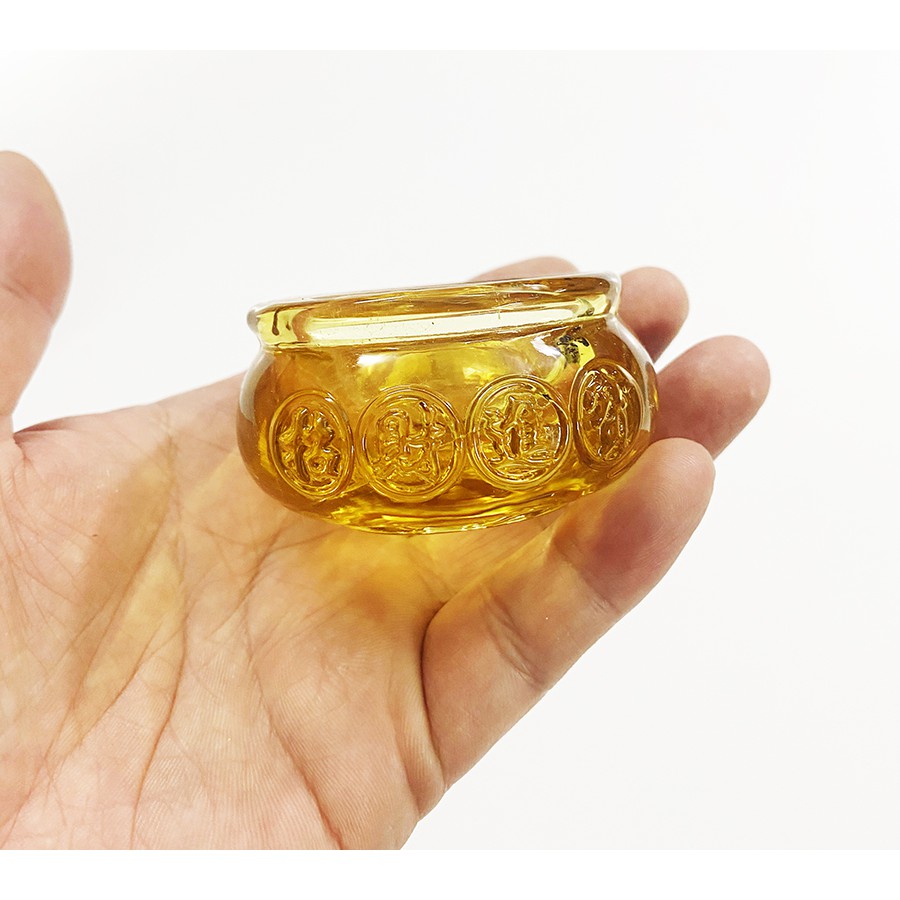 Hũ Vàng Thần Tài Pha Lê (Cỡ Nhỏ 6cm) + 36 Thỏi Vàng Cỡ 1.4cm - Tụ Bảo Bồn Lưu Ly, Chiêu Lộc Tụ Tài - Vật Phẩm Phong Thủy | BigBuy360 - bigbuy360.vn