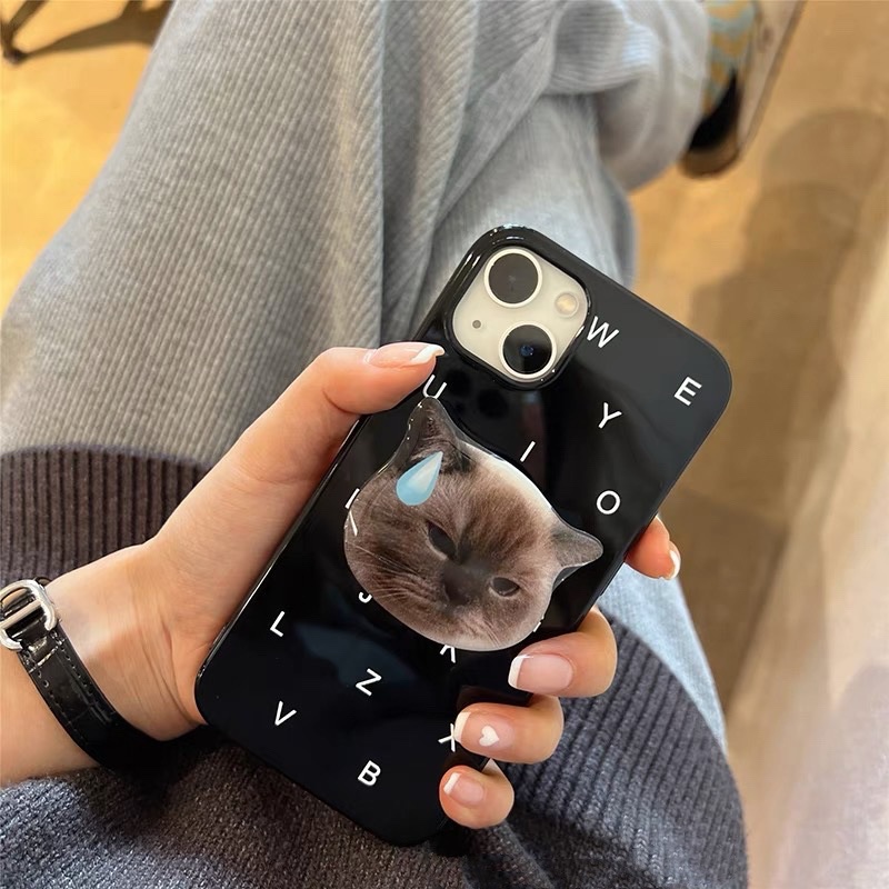 Ốp điện thoại silicon họa tiết chữ có nút đỡ hình mèo cho Iphone 11 13 12promax 8p 14plus 14pro xsmax