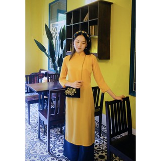 Set áo dài rosemary lụa tây thi vàng đậm