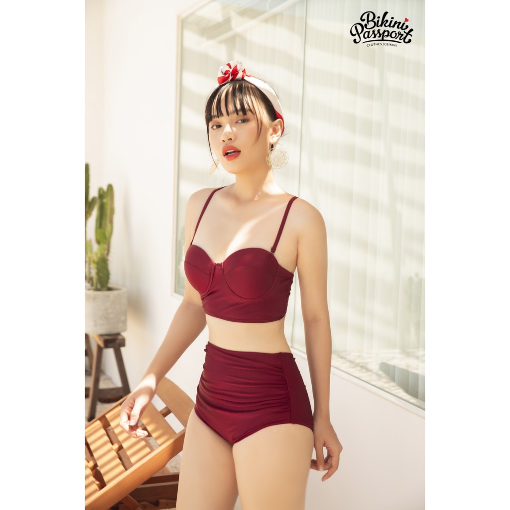 [Mã LTNP50 giảm 50K đơn 150K] Đồ bơi Nữ BIKINI PASSPORT kiểu hai mảnh lưng cao, áo hai dây cúp ngực- màu Đỏ - BS363_BX | BigBuy360 - bigbuy360.vn