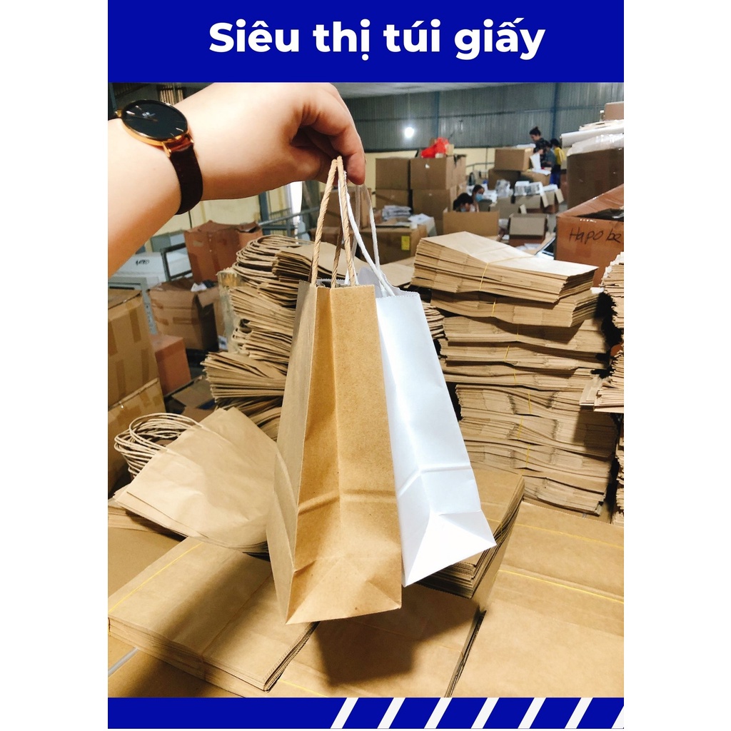 COMBO 100 CHIẾC TÚI GIẤY KRAFT XI MĂNG S12: 13.5x8x22 cm CÓ QUAI ( ẢNH THẬT SHOP TỰ CHỤP)