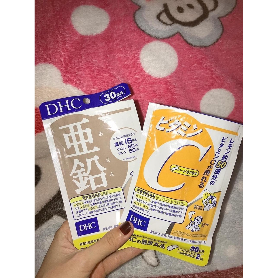 Bộ Đôi Vừa Giảm Mụn Vừa Mờ Thâm DHC Viên Uống Kẽm và Vitamin C (Gói 30 ngày)