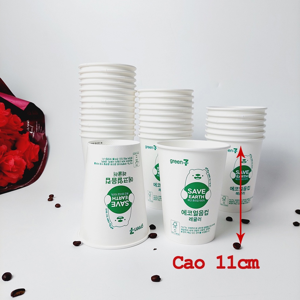 50 Cốc giấy 480ml - 16oz Gấu Xanh hàng NHẬP KHẨU HÀN QUỐC