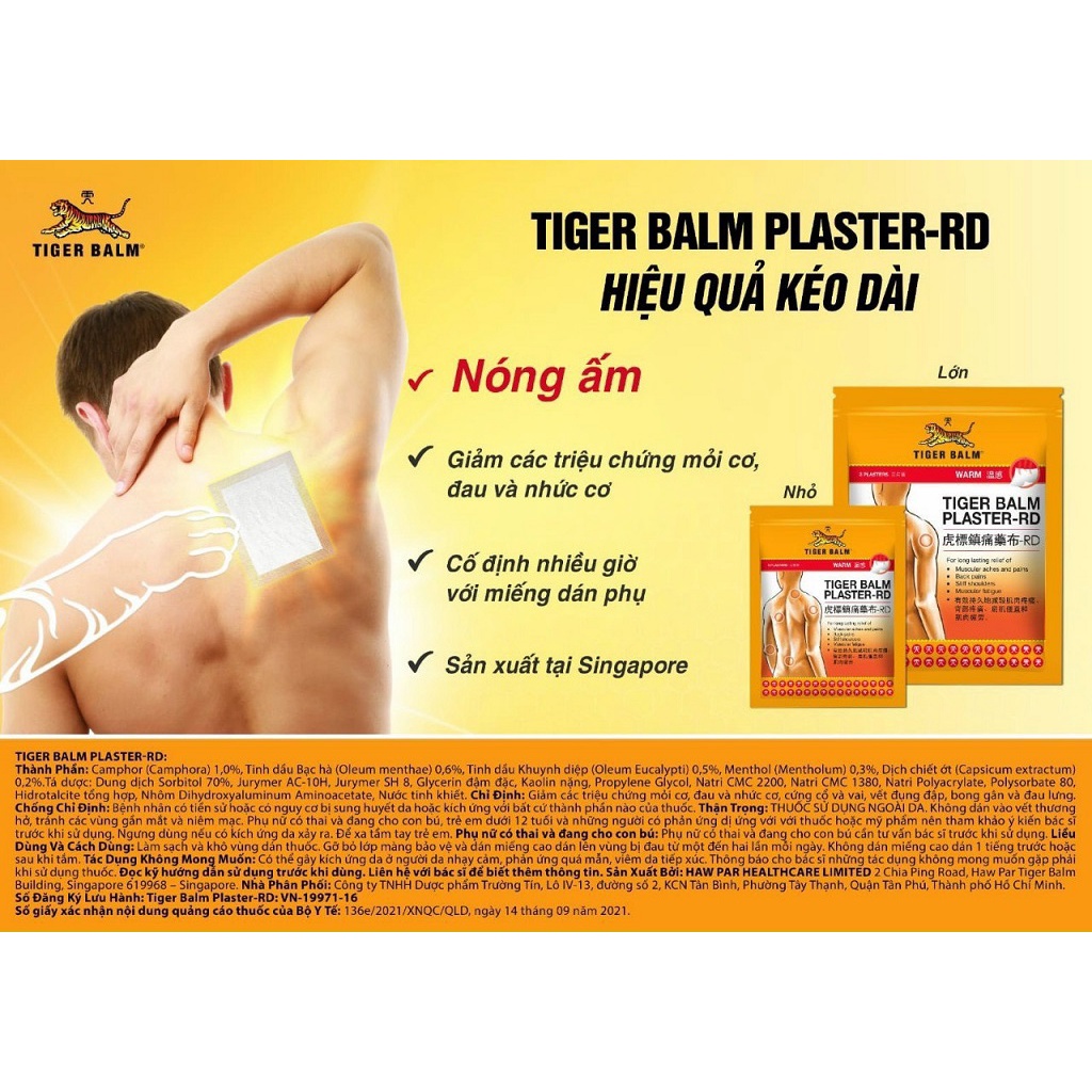 Cao dán nóng giảm đau con hổ Tiger Balm Plaster-RD 7 x 10cm