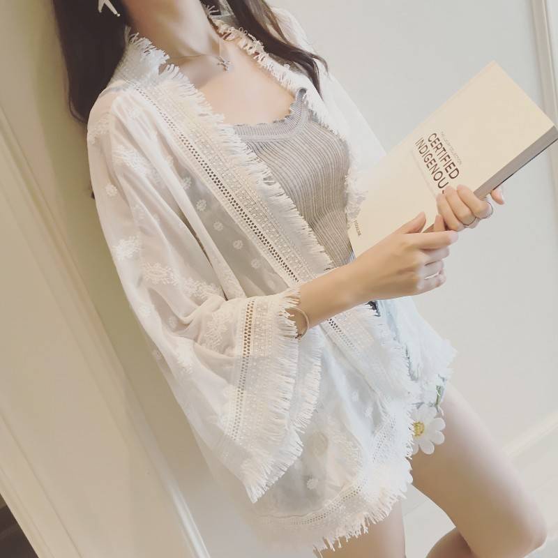 Áo Khoác Voan Mỏng Dáng Dài Phối Tua Rua Cá Tính Thời Trang Mới