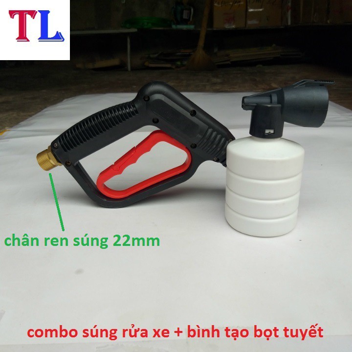 Súng Xịt Rửa Xe Áp Lực Cao Và Bình Phun Bọt Tuyết (cò đỏ ren 22mm + bình 0,5 lít)