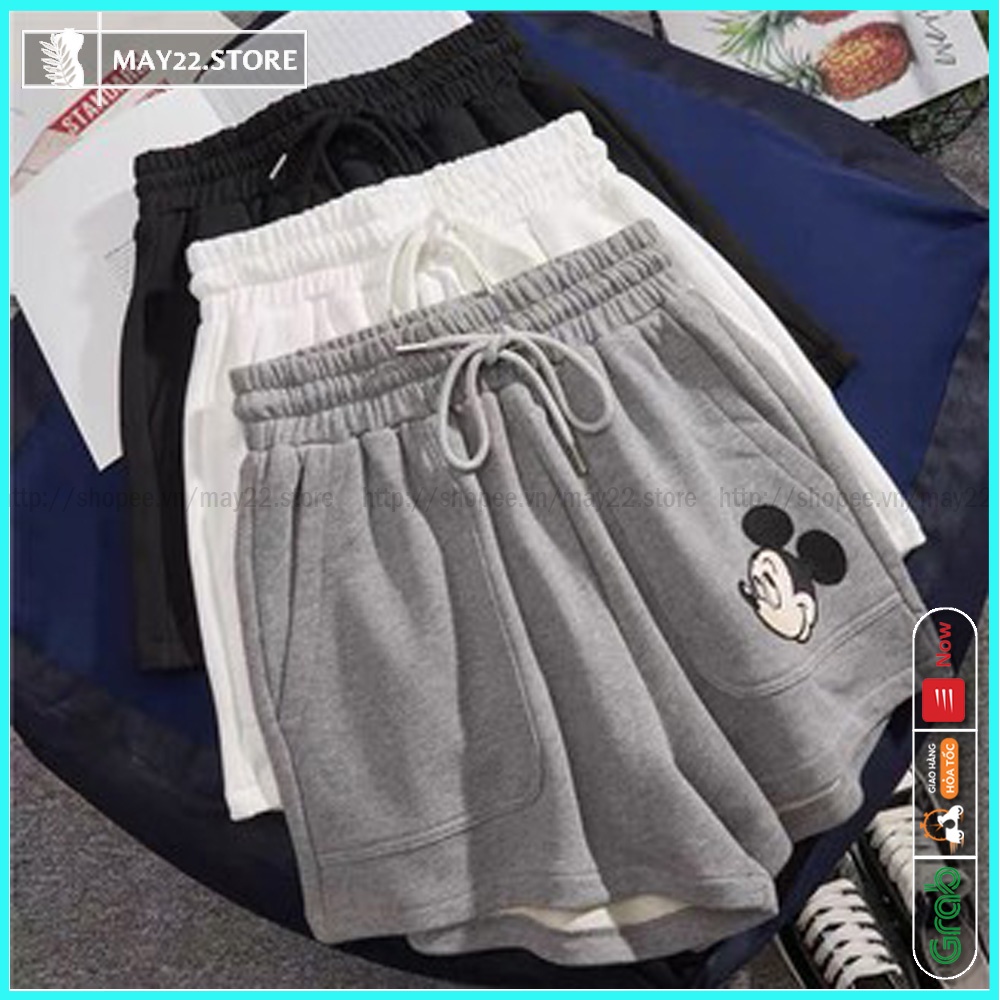 Quần đùi nữ form rộng vải da cá có dây rút, túi in hình miky, quần đùi/short nữ - May22 | BigBuy360 - bigbuy360.vn