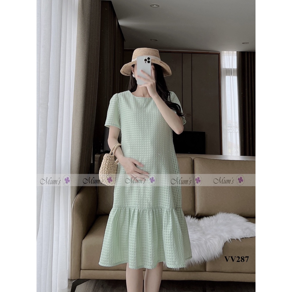 ĐẦM BẦU CÔNG SỞ MUM'S SHOP  FREESHIP  Váy bầu xinh mùa hè chất xốp xanh cốm cổ tròn
